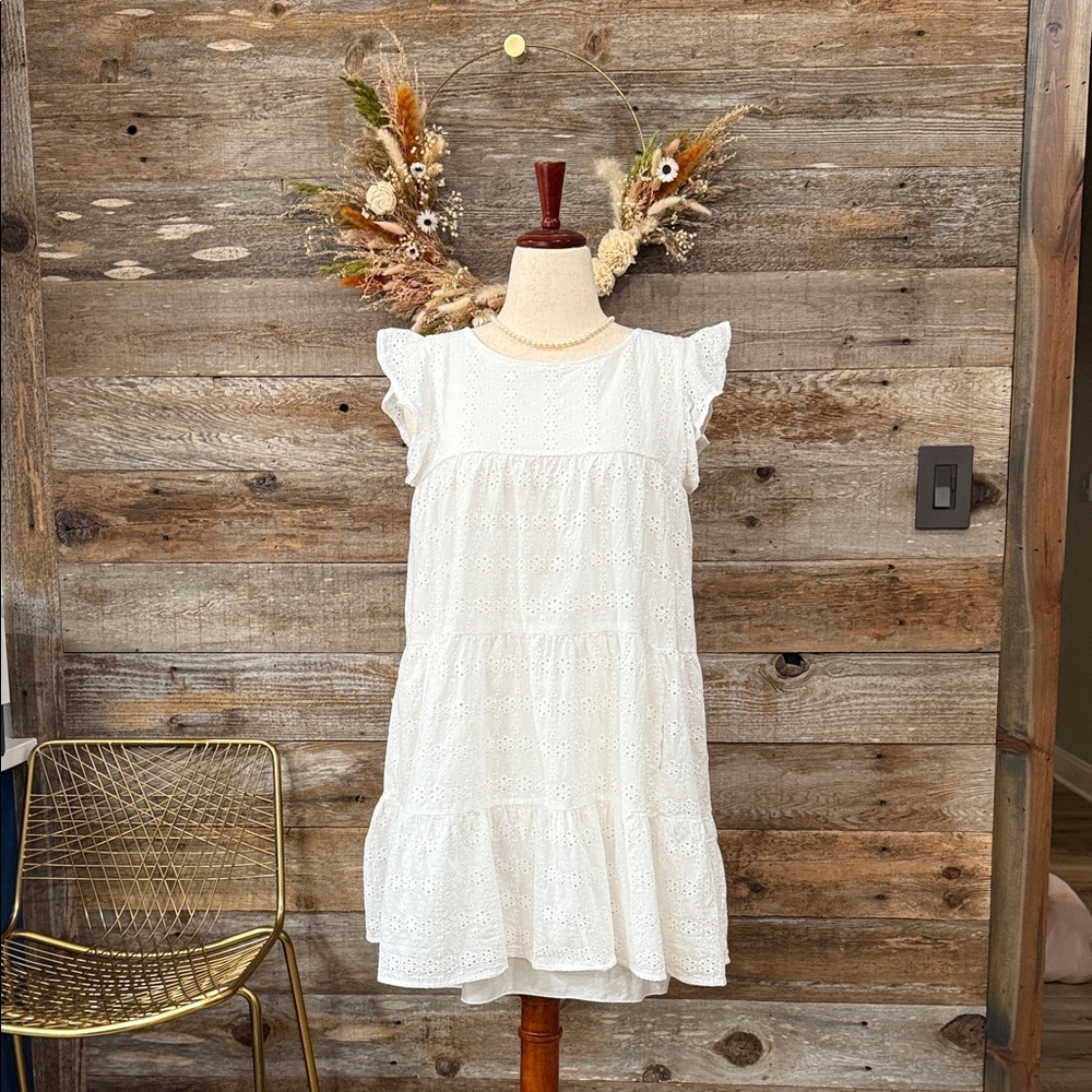 Sequin Hearts White Eyelet Tiered Kids Dress